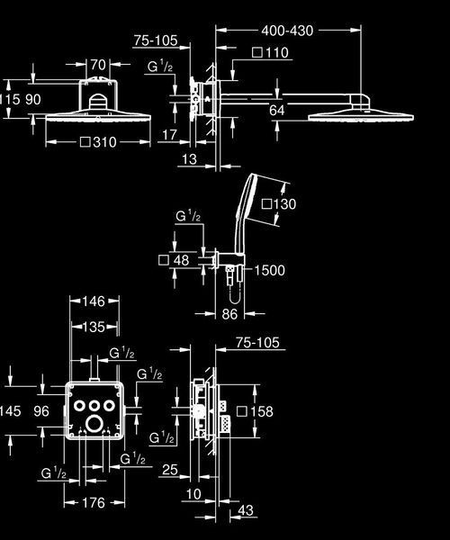 Душевая система скрытого монтажа на 3 выхода с термостатом, кнопки, хром Grohe Grohtherm SmartControl Cube 34864000 34864000 фото
