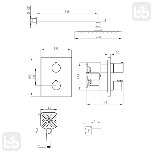 Черная Душевая Система с Термостатом скрытый монтаж. Imprese JUDIT t04810810SQC 97020 фото