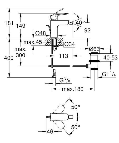 Смеситель для биде однорычажный, S-размера, хром, Grohe Cubeo 1018100000 1018100000 фото