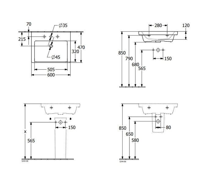 Мебельный Умывальник 60*47см SUBWAY 3.0 раковина Villeroy&Boch 4А706001 4А706001 фото