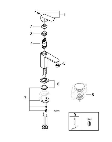 Матовый черный Смеситель для умывальника, однорычажный, S-SiZE, Grohe Cubeo 1016992430 1016992430 фото