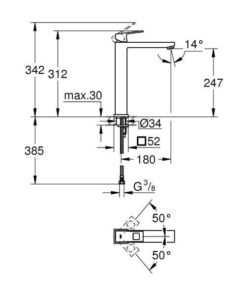 Смеситель для накладного умывальника XL-Size, хром, высокий, Grohe Eurocube 23406000 23406000 фото