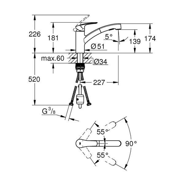 Змішувач для умивальника GROHE EUROSMART 30305DC1, сталь GROHE 30305DC1 30305DC1 фото