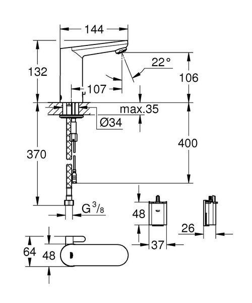 Инфракрасный смеситель для раковины 1/2 Grohe Eurosmart Cosmopolitan E 6V 36327001 36327001 фото