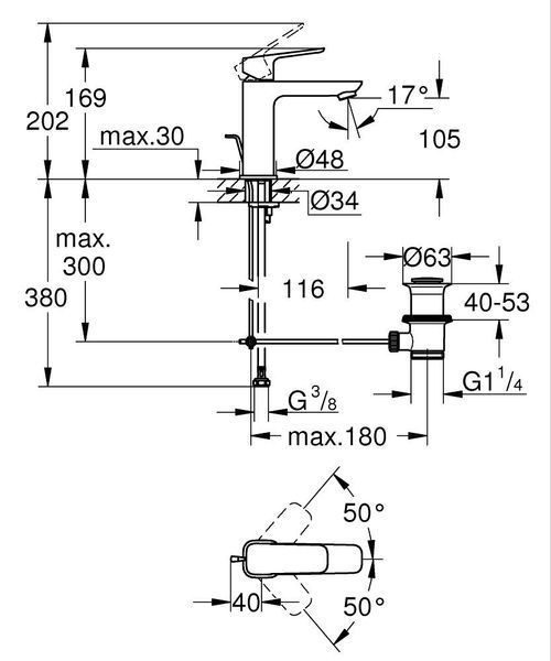 Матовый черный Смеситель для умывальника, однорычажный, М-SiZE, Grohe Cubeo 1017492430 1017492430 фото