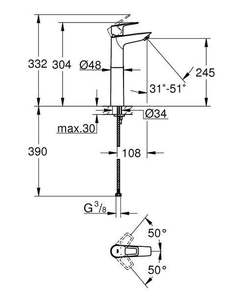 BAULOOP NEW высокий смеситель для умывальника однорычажный, XL-Size, хром Grohe 23764001 23764001 фото