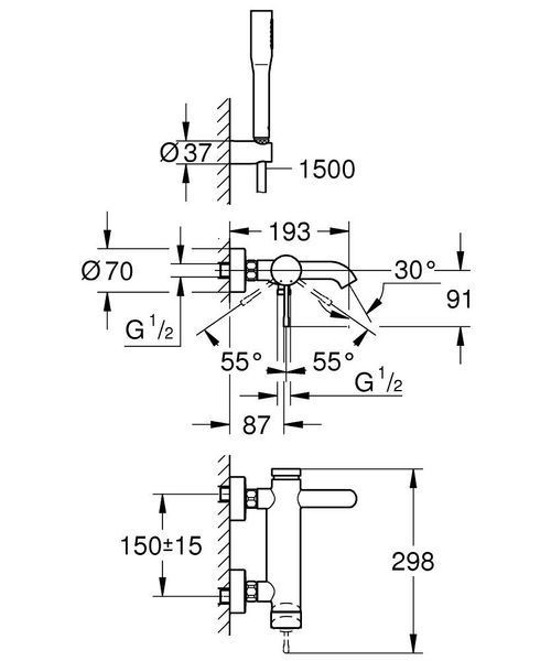 Essence Смеситель для ванны, однорычажный, с душевым набором, лейка стик, Grohe 33628001 33628001 фото