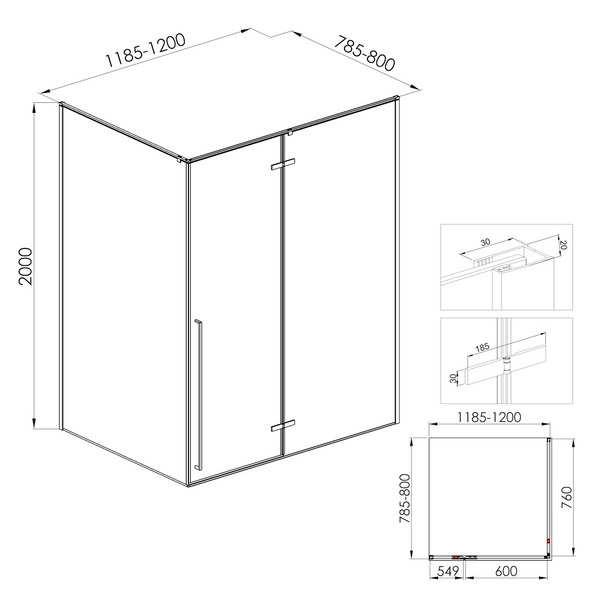 Черная Душевая кабина 120*80 распашная без поддона Volle SOTA 120-C 1038.134663 86817 фото