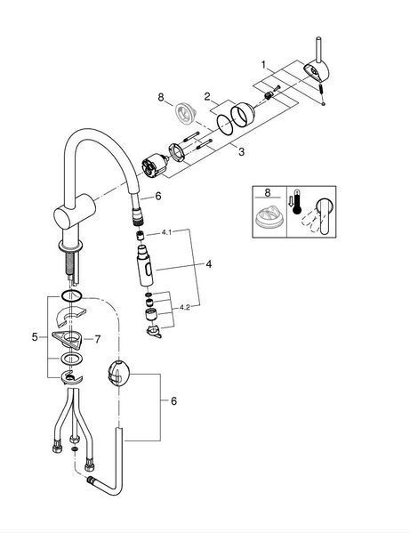 Змішувач для кухні з лійкою висувним виливом носиком, хром GROHE MINTA 32321002 32321002 фото