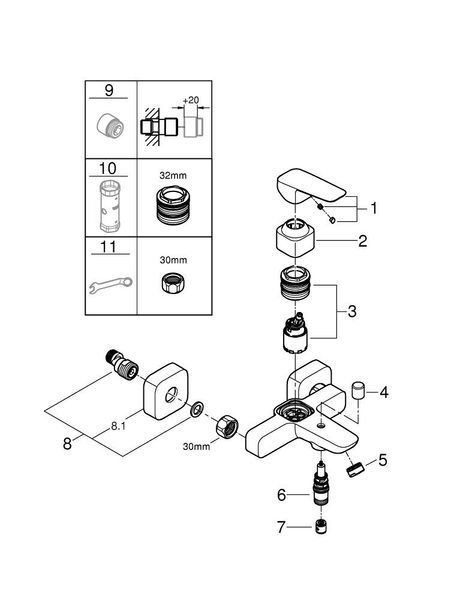Матовый черный Смеситель для ванны, однорычажный, настенный, Grohe Cubeo 1018132430 1018132430 фото