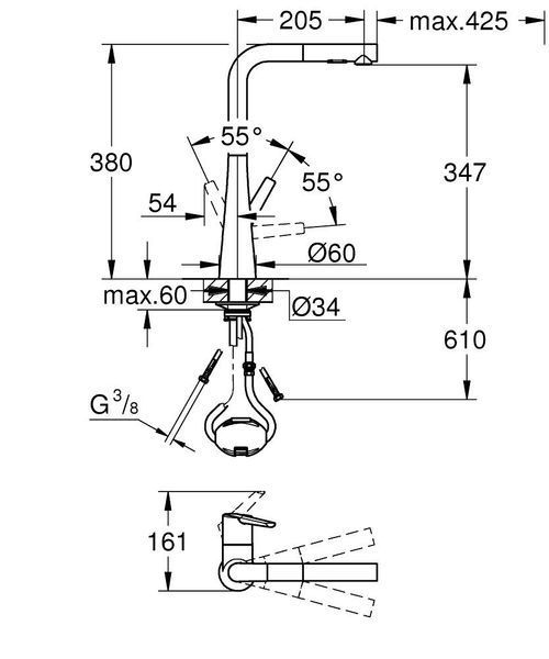Zedra Змішувач для кухні з висувним виливом носиком лейкой Grohe 32553002 32553002 фото