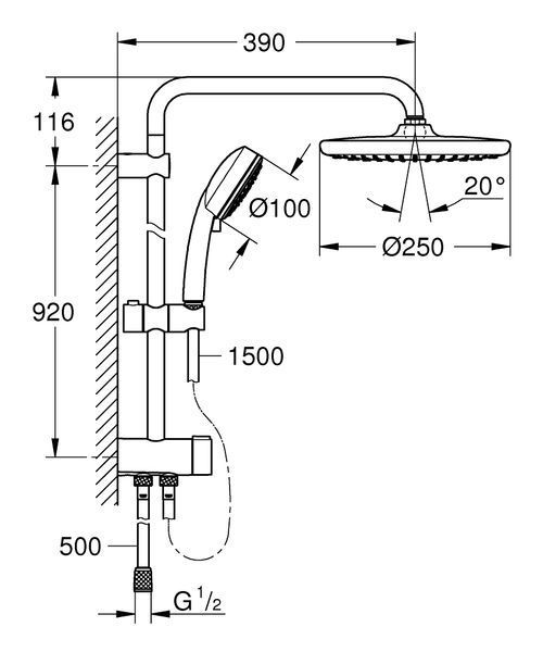 TEMPESTA COSMOPOLITAN System 250 душова система Flex без змішувача для настінного монтажу Grohe 26675000 26675000 фото