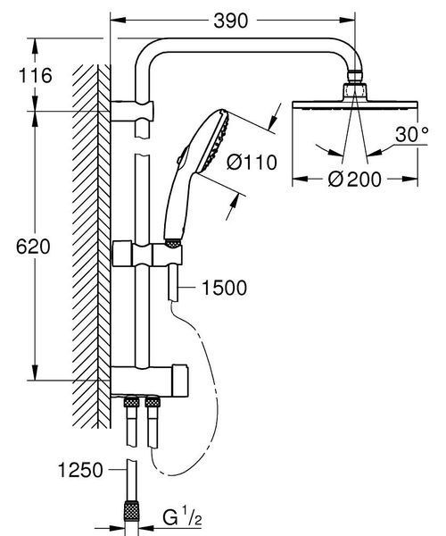 Tempesta System 200 Душевая система Flex стойка колонна без смесителя хром Grohe 26981001 26981001 фото