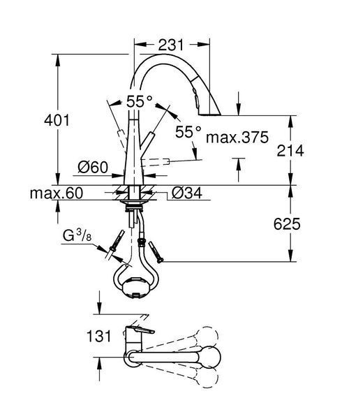 ZEDRA змішувач для кухні з лійкою висувною, хром Grohe 32294002 32294002 фото