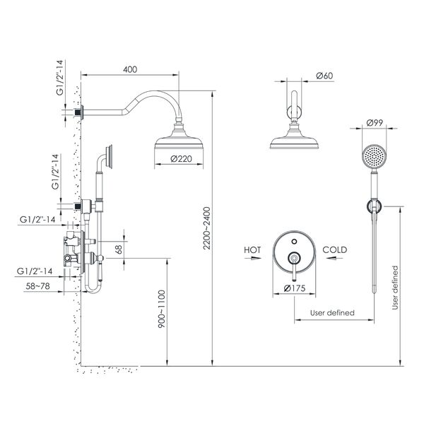 Imprese Hydrant никель-мат. Винтажная Душевая система скрытого монтажа. ZMK031806110 60390 фото