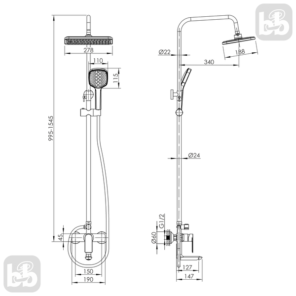 Душевая система Колонна с смесителем для ванны. хром. Imprese MODUS E t030B08201SE 97212 фото