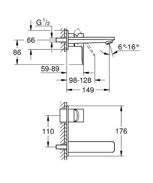 Lineare настенный смеситель для умывальника скрытого монтажа, хром Grohe 19409001 19409001 фото