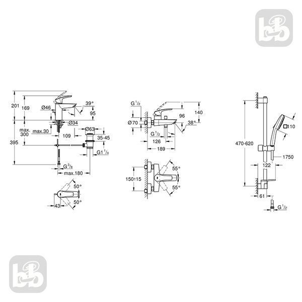EUROSMART набор смесителей для ванны (33265003+33300003+26907003) Grohe UA123238S3 UA123238S3 фото