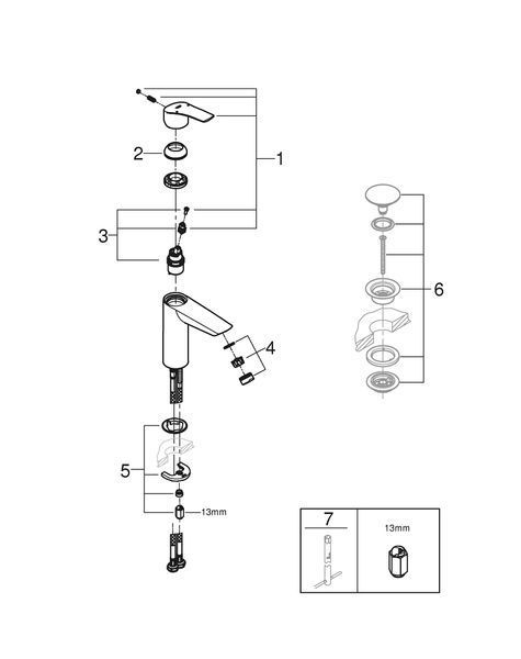 Смеситель для умывальника M-Size, хром, Grohe Eurosmart New 23324003 23324003 фото