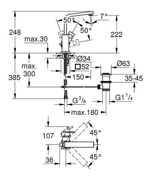 Eurocube Смеситель для раковины, одноручковый, высокий излив Grohe 2313500E 2313500E фото