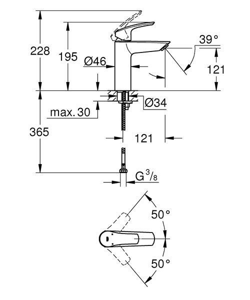 Смеситель для умывальника M-Size, хром, Grohe Eurosmart New 23324003 23324003 фото
