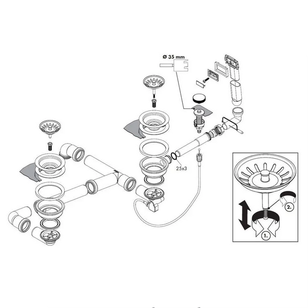 Сифон для подвійної кухонної мийки хром HANSGROHE 43938000 43938000 фото