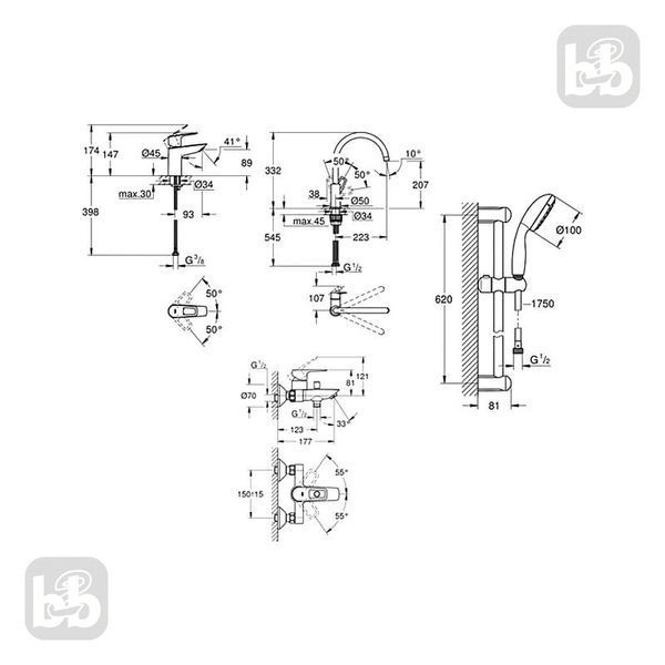 BAULOOP набір змішувачів для ванни +кухня (23337001+23603001+26748003+31232001) Grohe UA123225K3 UA123225K3 фото