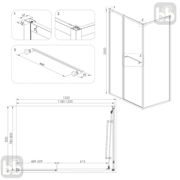 Черная Душевая кабина 80*120 Walk-In распашная без поддона Volle Cruze 1047.134704 96752 фото
