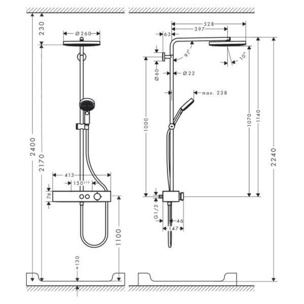 PULSIFY Showerpipe душова система 260 з термостатом, колір шліфована бронза Hansgrohe 24220140 24220140 фото