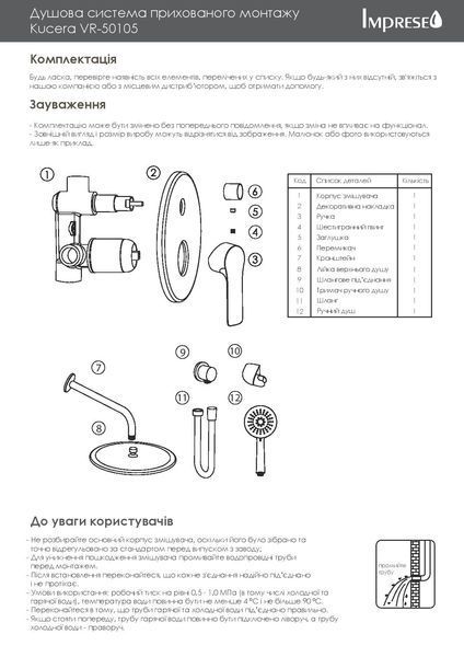 Imprese Kucera хром. Душевая система скрытого монтажа: 260 мм. VR-50105 69611 фото