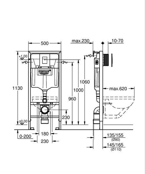 Инсталляция для унитаза Rapid SL 3 в 1 с кнопкой Skate Cosmopolitan, альпийский белый Grohe 38772SH0 38772SH0 фото