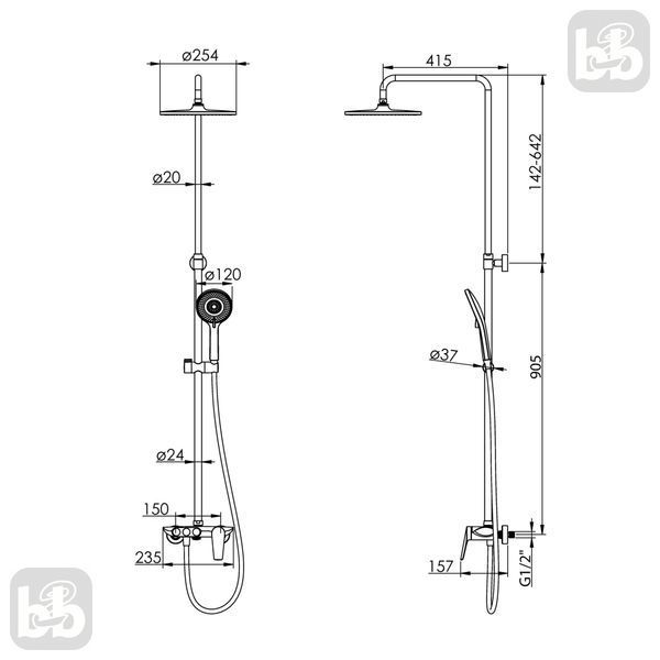 Bila Desne Душова система Колонна з змішувачем для ванни Imprese T-10262SR 82714 фото