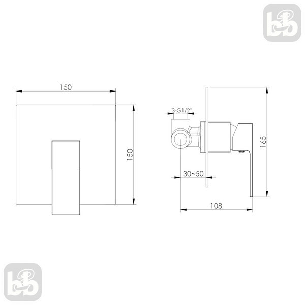 Черный Смеситель скрытого монтажа, 1 выход, латунь, квадратный. Imprese Judit f04610810AB 94673 фото