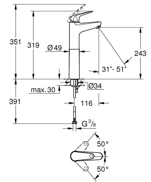 Euroeco високий змішувач для умивальника раковини Grohe 24273001 24273001 фото