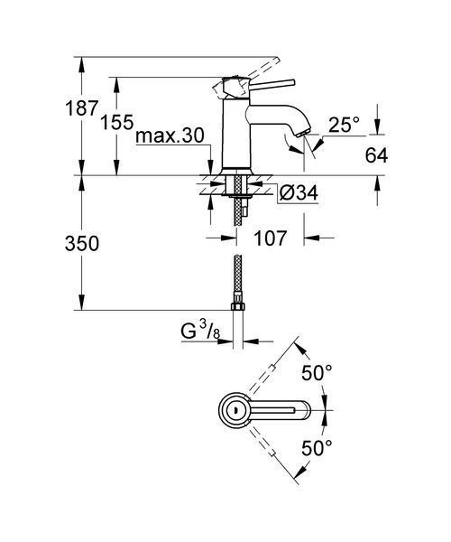 Смеситель для умывальника Grohe BauClassic S-Size, хром 23162000 23162000 фото