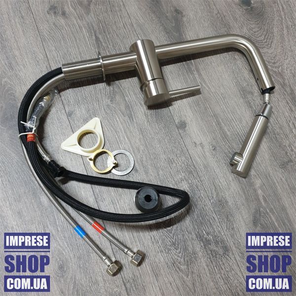Imprese Lotta сатин. Змішувач для кухні, лійка висувна: 222x292; сталь. 55403-SS 68001 фото
