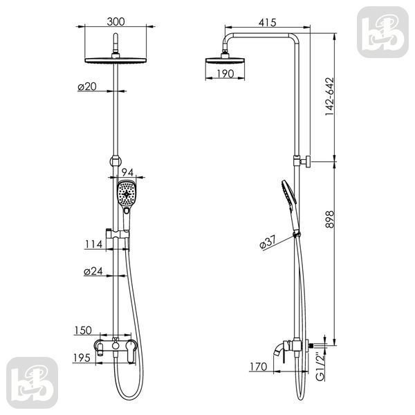 Bila Desne Душова система Колонна з змішувачем для ванни Imprese T-10304SQ 82715 фото