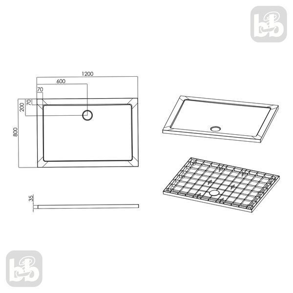 Душовий піддон 120*80*3,5см ультратонкий, композитний (до 500кг). Imprese ShowerPad SPS-1280 86488 фото