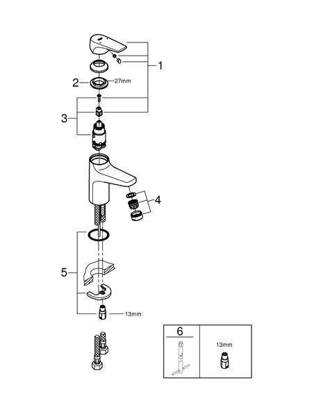 BauFlow Одноважільний змішувач для умивальника раковини Grohe 23752000 23752000 фото