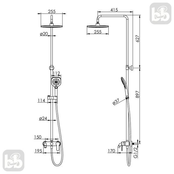 Bila Desne Душевая система Колонна с смесителем для ванны Imprese T-10305SQ 82716 фото