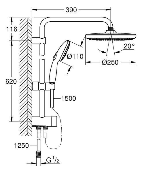 Tempesta 250 матовая черная Душевая система Flex без смесителя Grohe 269802431 269802431 фото