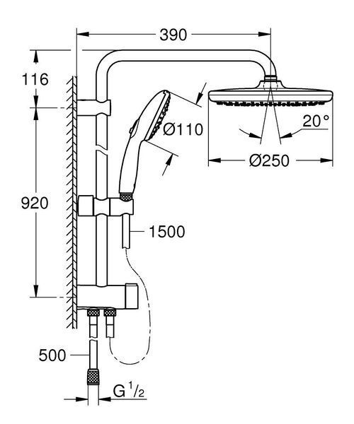 TEMPESTA SYSTEM FLEX душова система 250 колонна стійка, без змішувача, колір хром Grohe 26675001 26675001 фото