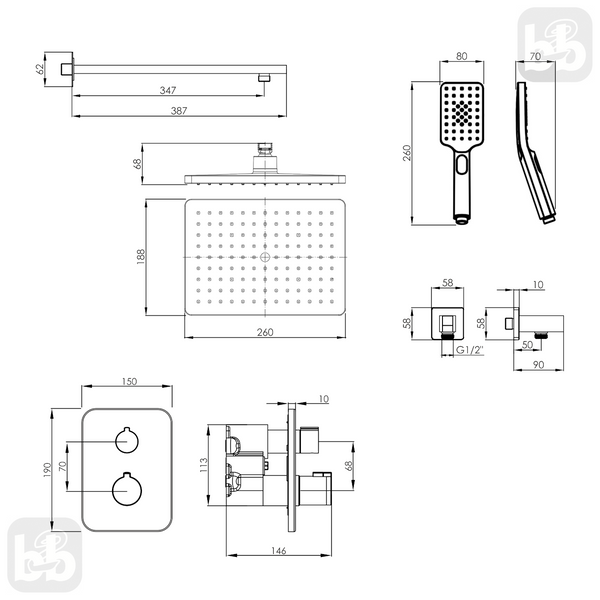 Imprese Bilovec хром. Душевая Система с Термостатом скрытый монтаж. t04800901SQС 94225 фото