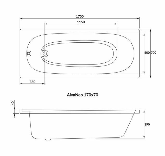 Ванна 170x70 акрилова VOLLE AIVA NEO 1229.001770 88835 фото