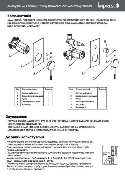 Змішувач прихованого монтажу, 2 виходи, графітовий хром. Imprese BRENTA ZMK091908041 68974 фото