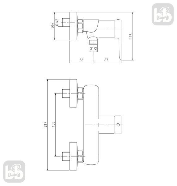 Чорний Змішувач для душа LIBRA з лійкою, Volle 1521.100104+1511.170104 094095 фото