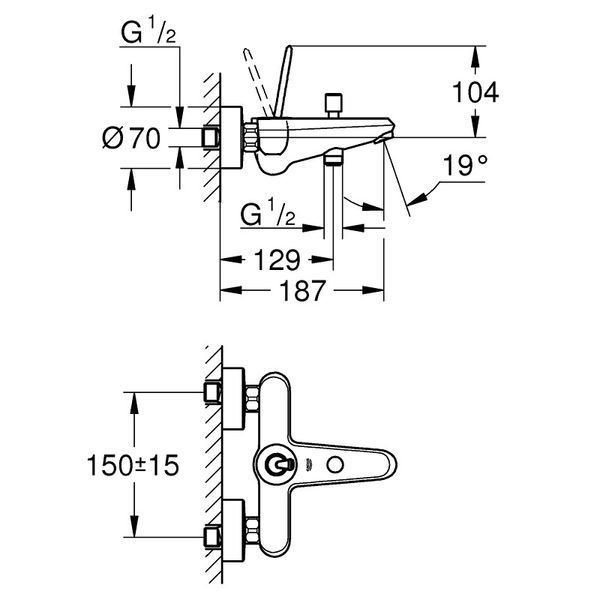 Eurodisc Joy Змішувач для ванни, одноважiльний, зовнішній монтаж GROHE 23431LS0 23431LS0 фото