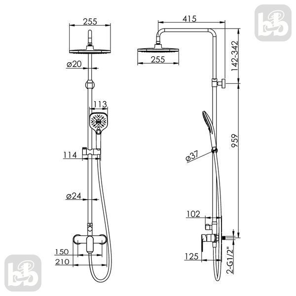 Bila Desne Душова система Колонна з змішувачем для душа Imprese T-15262SQ 82709 фото