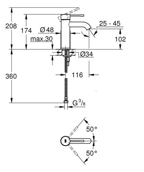 Матовый черный Смеситель для умывальника Grohe Essence New S-Size 24172KF1 24172KF1 фото