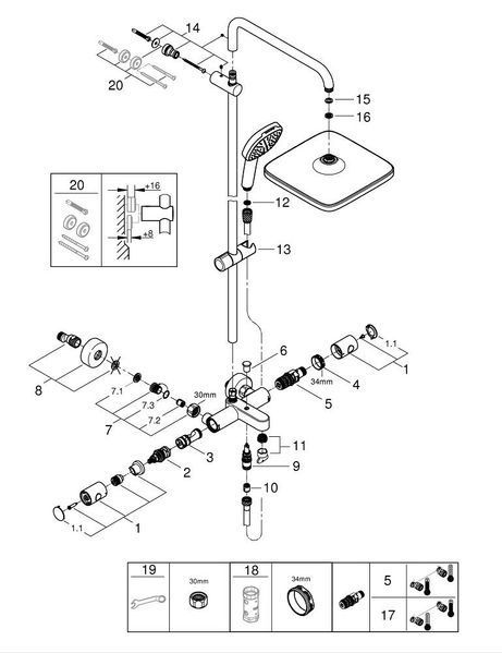 TEMPESTA SYSTEM CUBE матовая черная душевая система 250 колонна с термостатом для ванны Grohe 266912431 266912431 фото